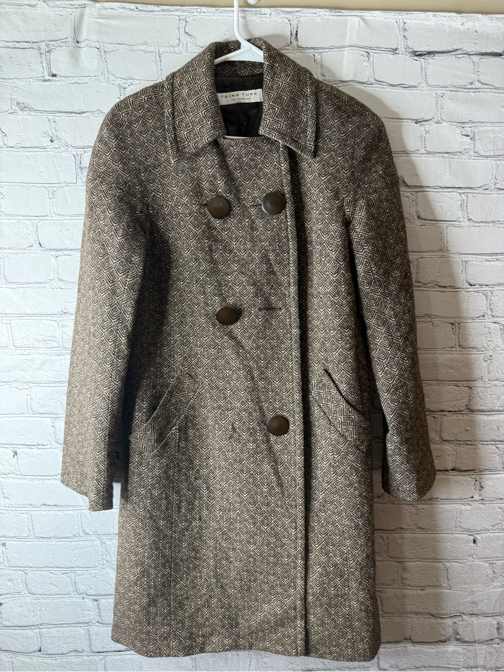 Trina Turk Brown Tweed Double-Breasted Pea Coat size medium